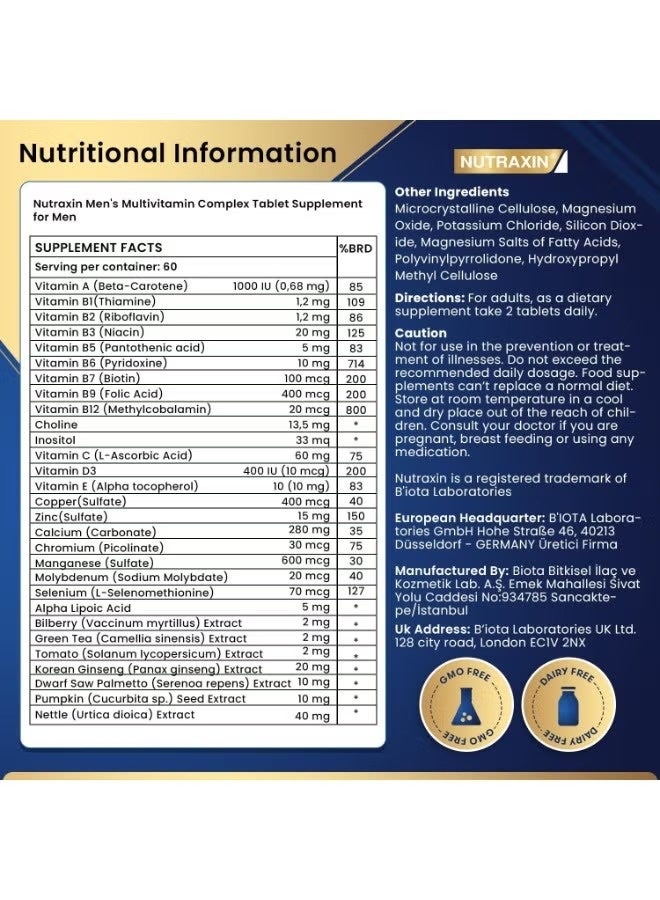 Nutraxin Men's Multivitamin Complex | Daily Support for Energy, Strength & Vitality – 60 Tablets - Image 5